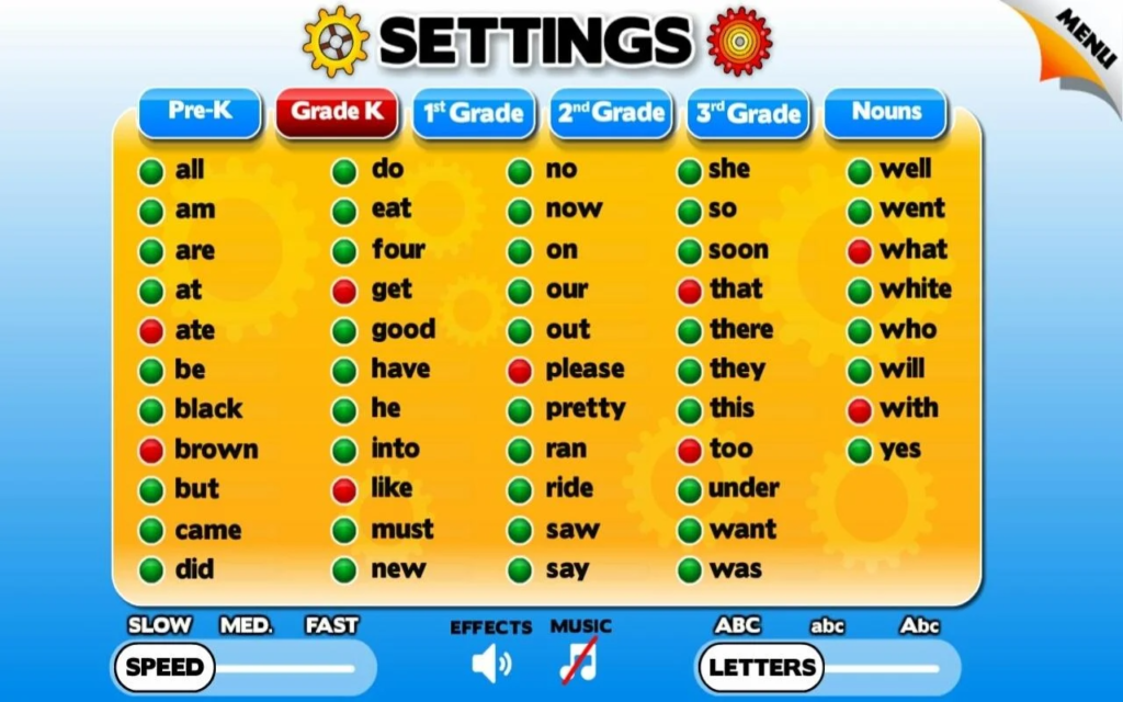 Sight Words Reading Games ABC